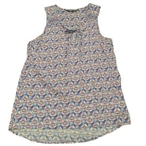 The North Face Womens Blue Orange Medallion Print Tie Neck Sleeveless Top Large